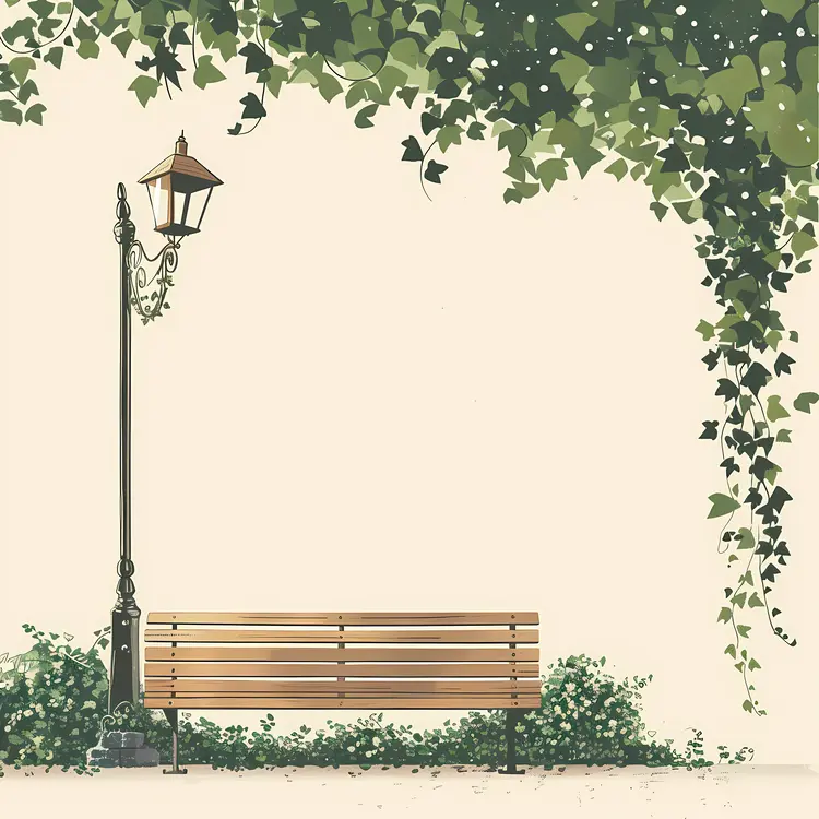 Park Bench with Lamp Post and Ivy