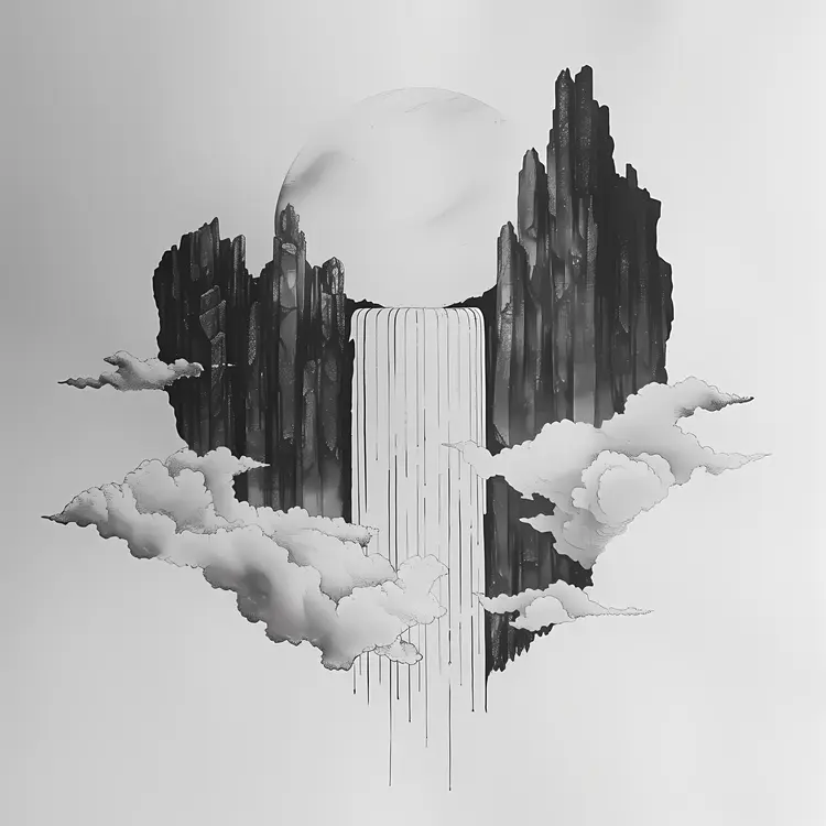 Majestic Waterfall with Mountains and Clouds