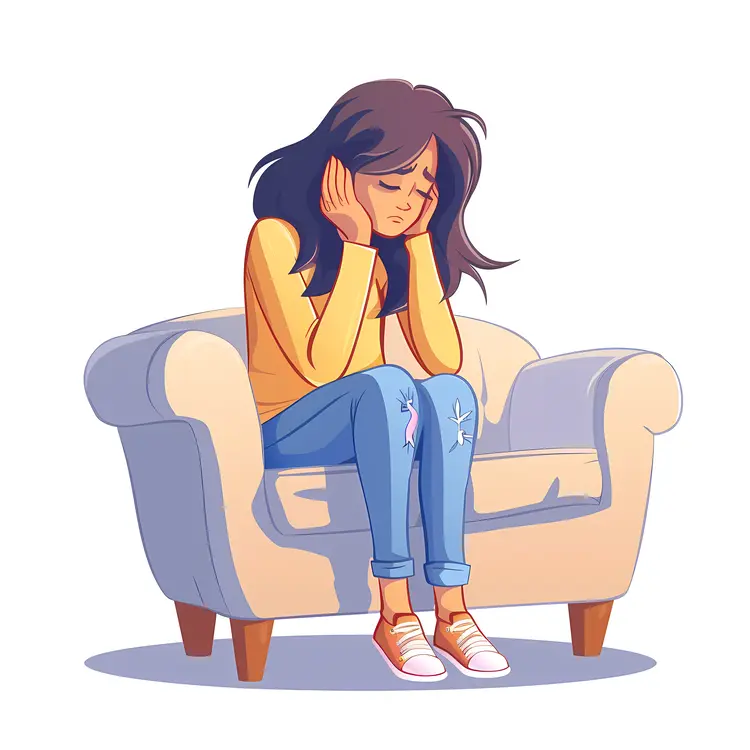Sad Girl Sitting on Beige Chair