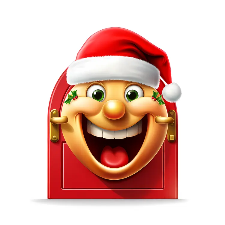 Smiling Face on Door with Santa Hat