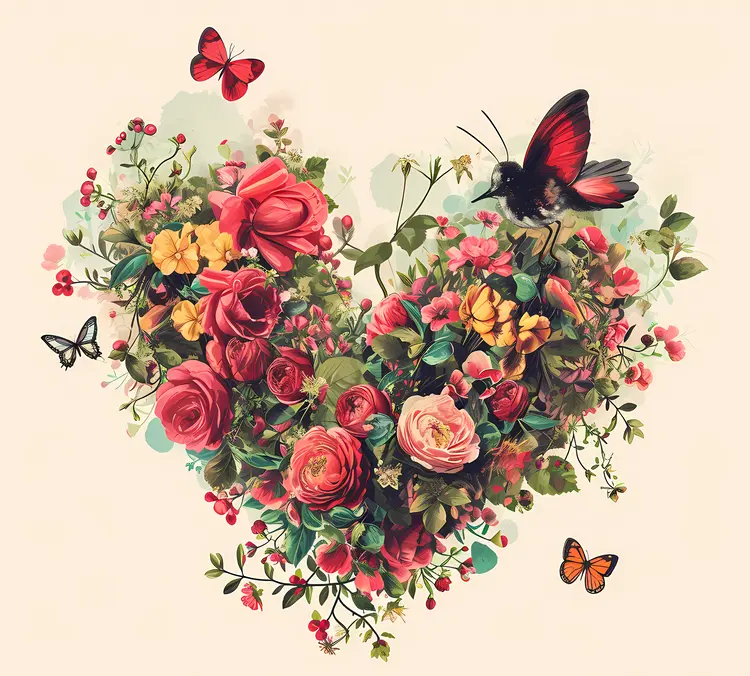 Floral Heart with Butterflies