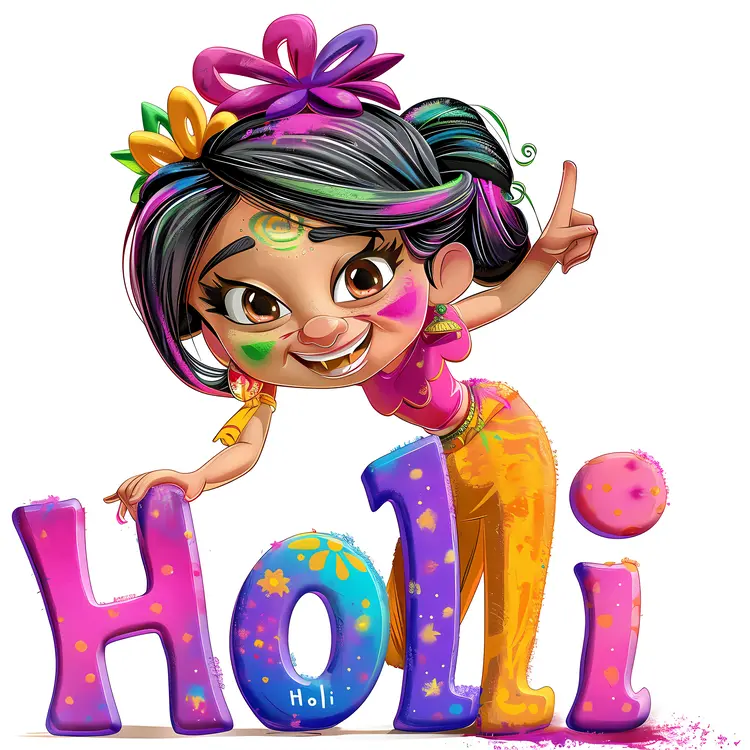 Joyful Girl Celebrating Holi