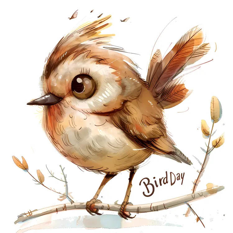 Cute Brown Bird Illustration for Bird Day