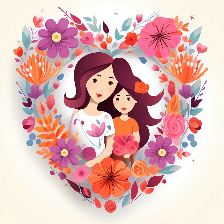 Mother and Daughter in Heart Frame