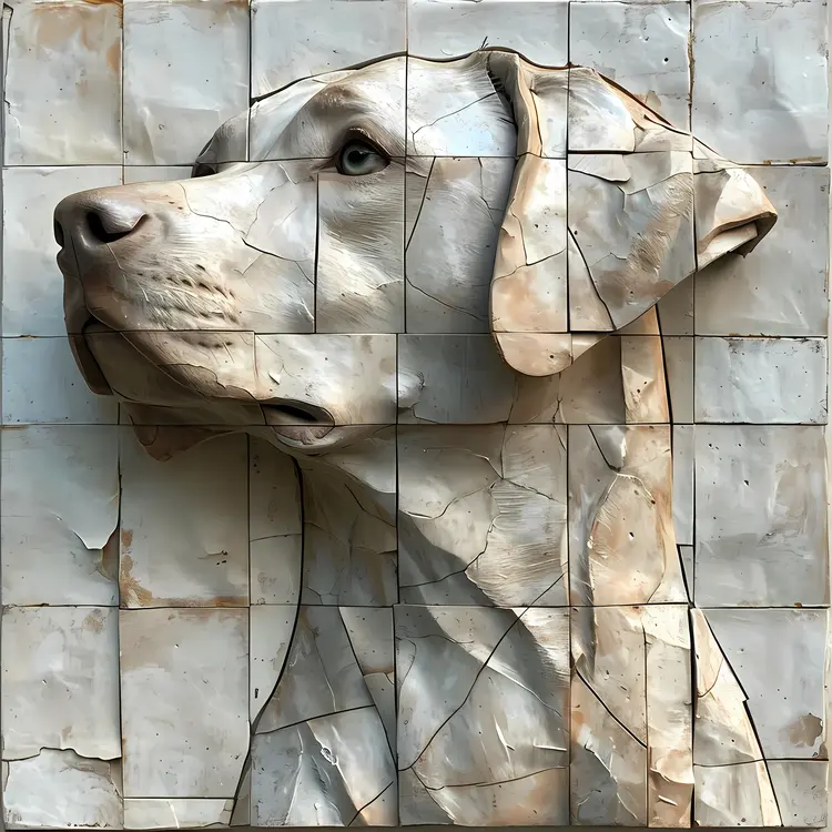 Realistic Dog Sculpture Art on Tiled Background