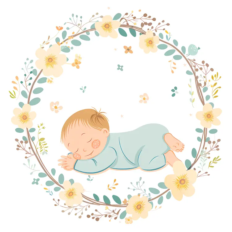 Sleeping Baby with Yellow Floral Wreath