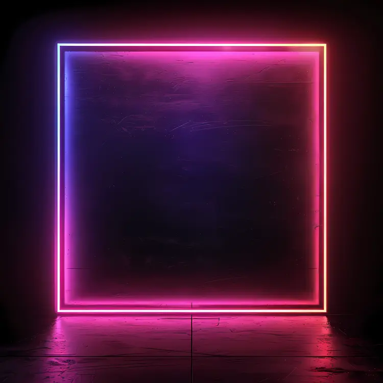 Neon Square Frame on Dark Background