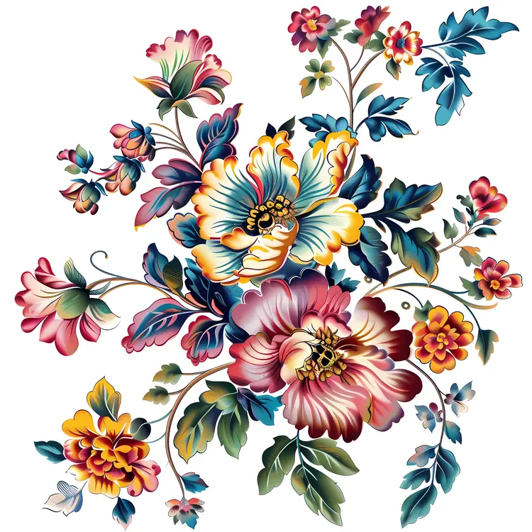 Vibrant Floral Illustration with Botanical Elements