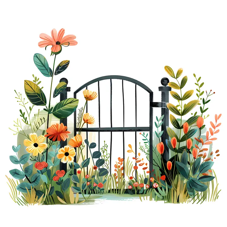 Metal Gate with Orange and Yellow Flowers