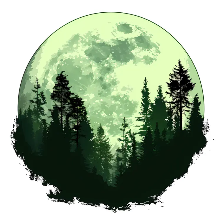Forest Silhouette with Full Moon