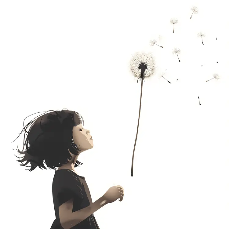 Girl Blowing a Dandelion