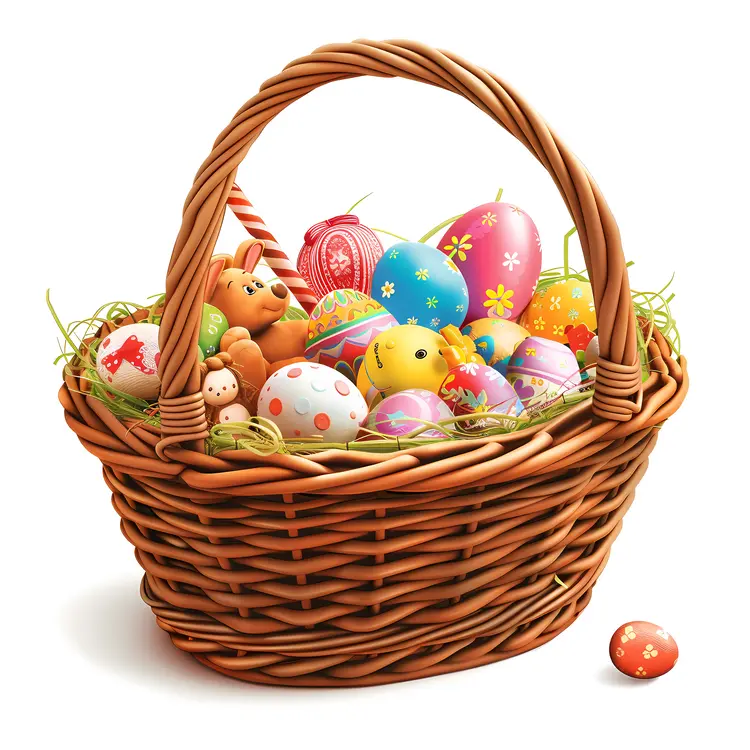 Basket with Easter Eggs and Toys