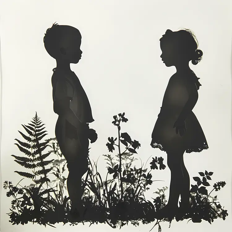 Children Silhouettes with Floral Elements