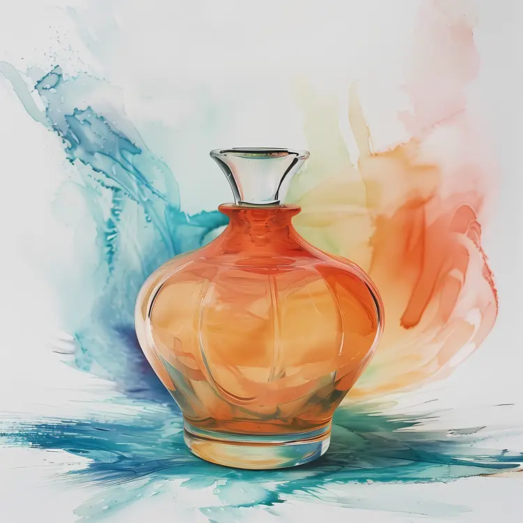 Elegant Orange Perfume Bottle with Artistic Background