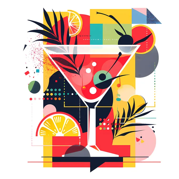 Abstract Artistic Cocktail with Lemon and Olive