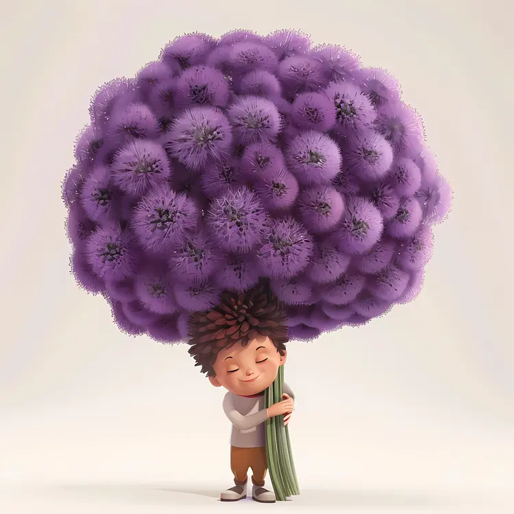 Child Holding a Big Purple Flower