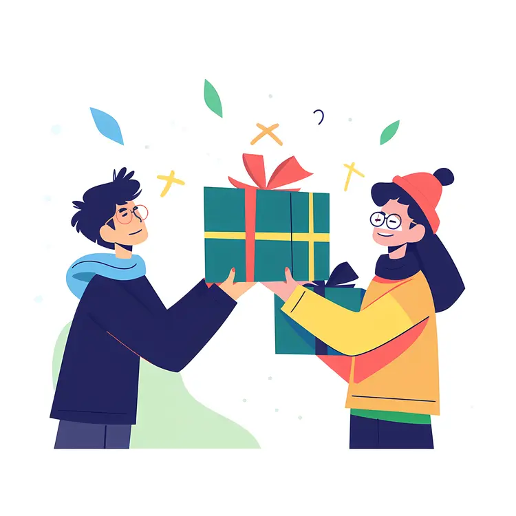 Two Friends Exchanging a Gift