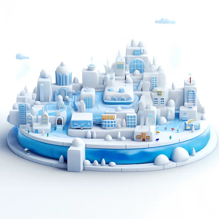 Snowy Fantasy City with Blue Accents