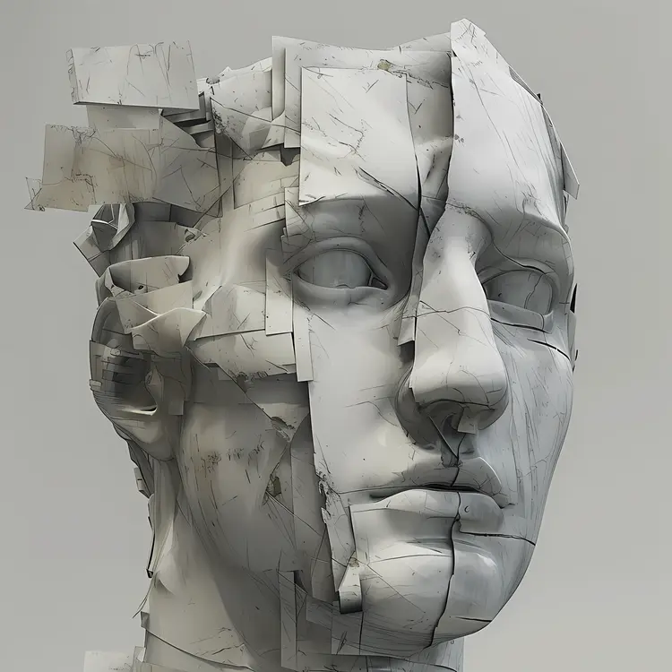 Fragmented Marble Sculpture with Abstract Design