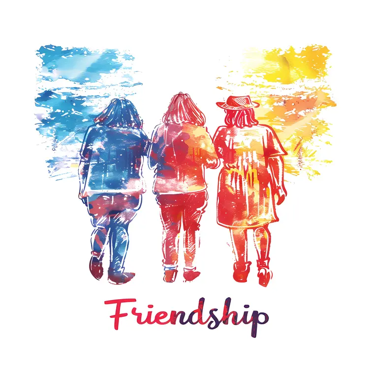 Friendship Illustration with Three Girls Walking