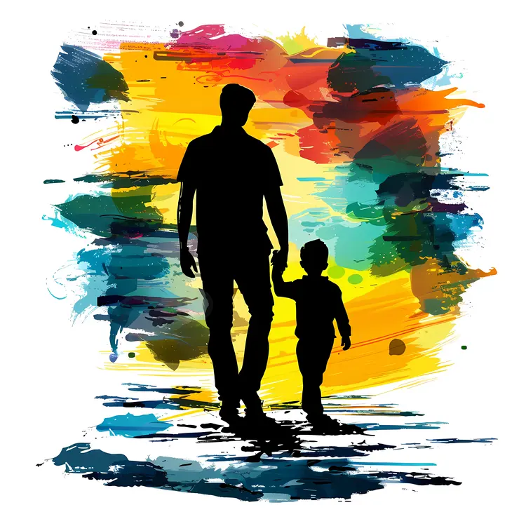 Father and Child Silhouette with Colorful Background