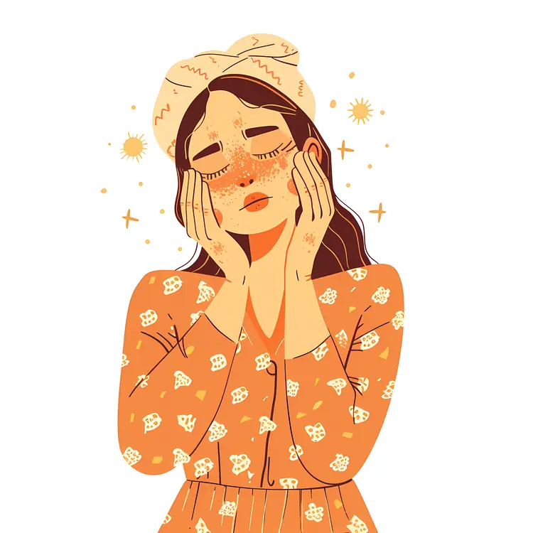 Girl with Towel and Freckles Cartoon