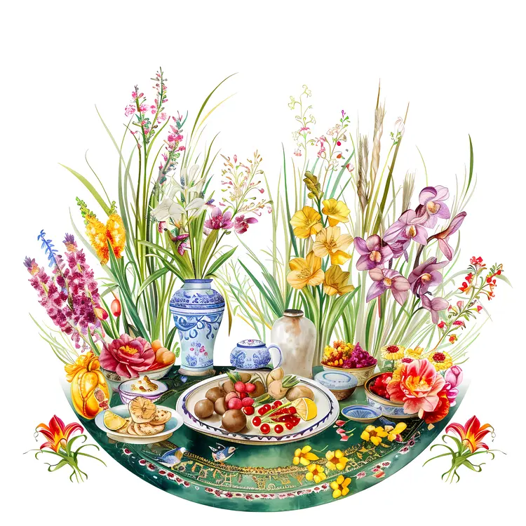 Spring Feast with Flowers and Vases
