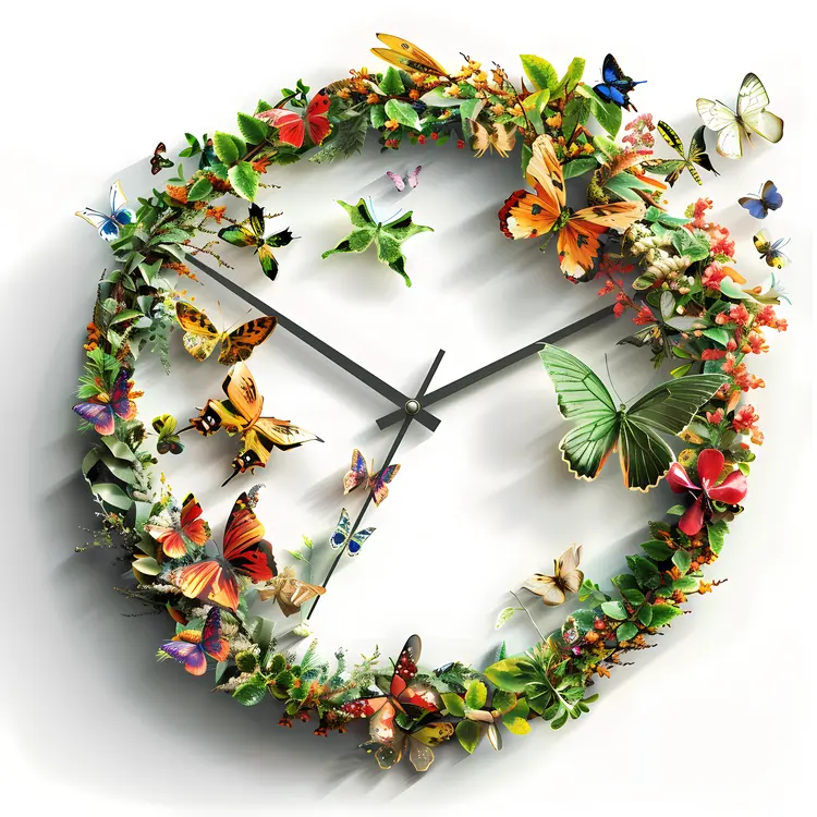 Butterfly Clock with Floral Design