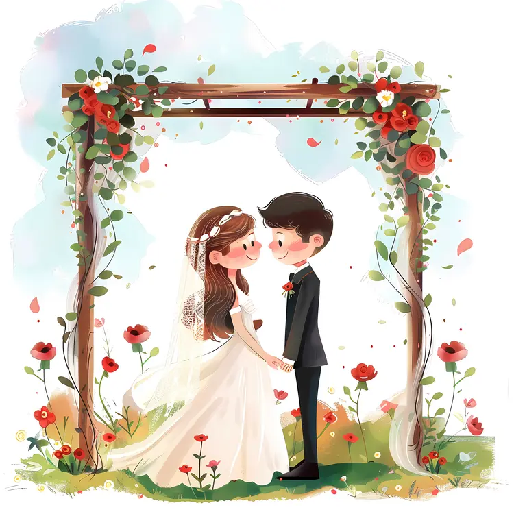Bride and Groom in Floral Setting