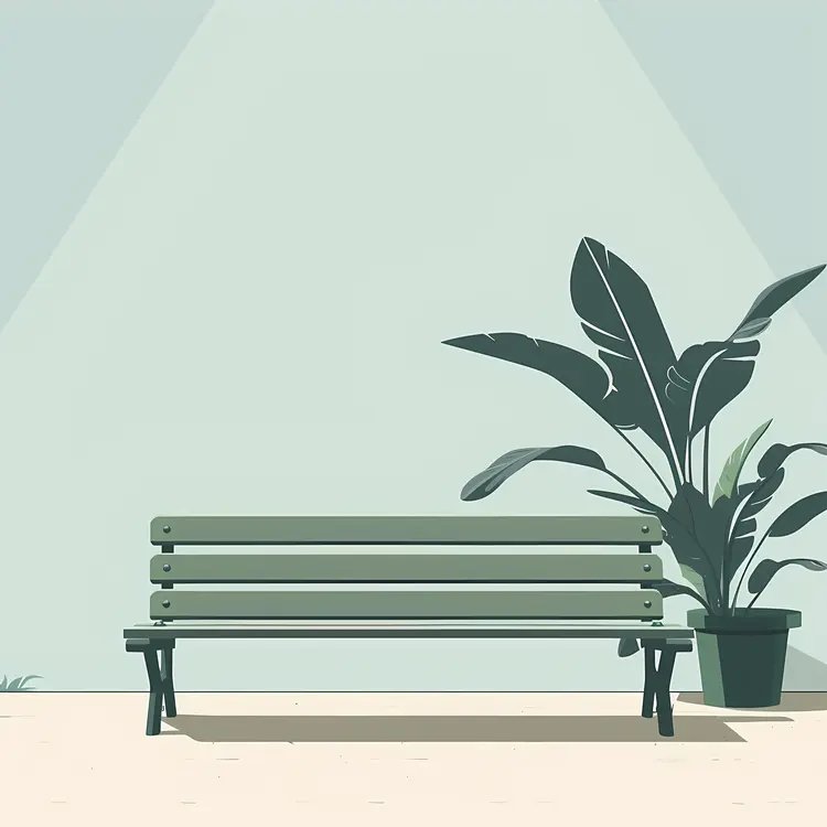 Green Bench with Potted Plant