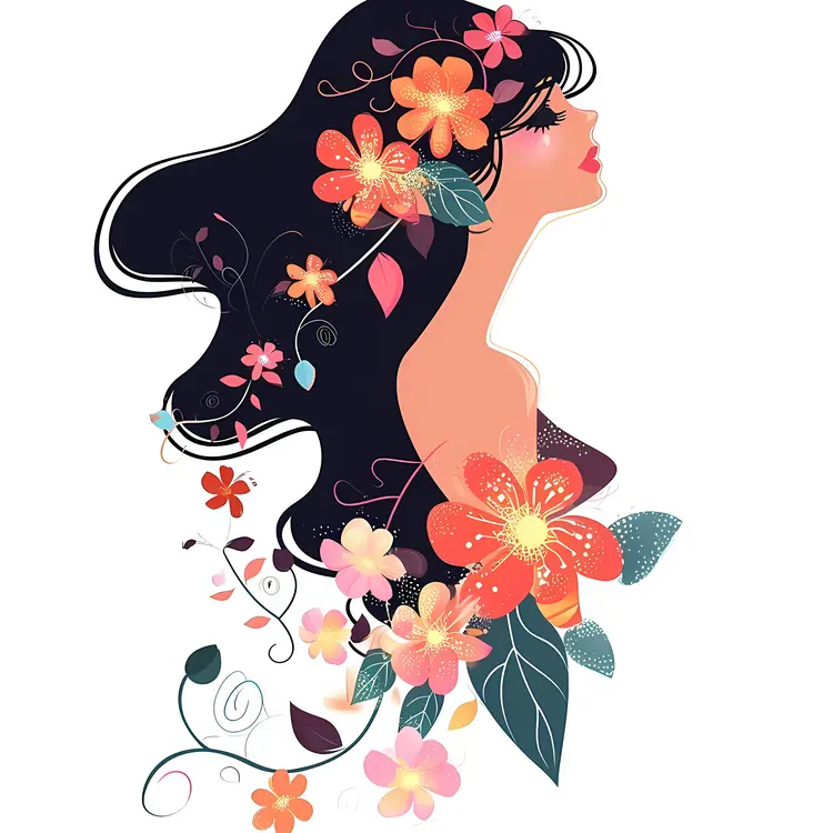 Woman with Floral Hair Illustration