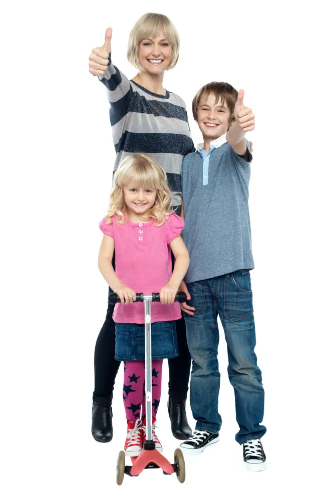 Mother and Children Giving Thumbs Up