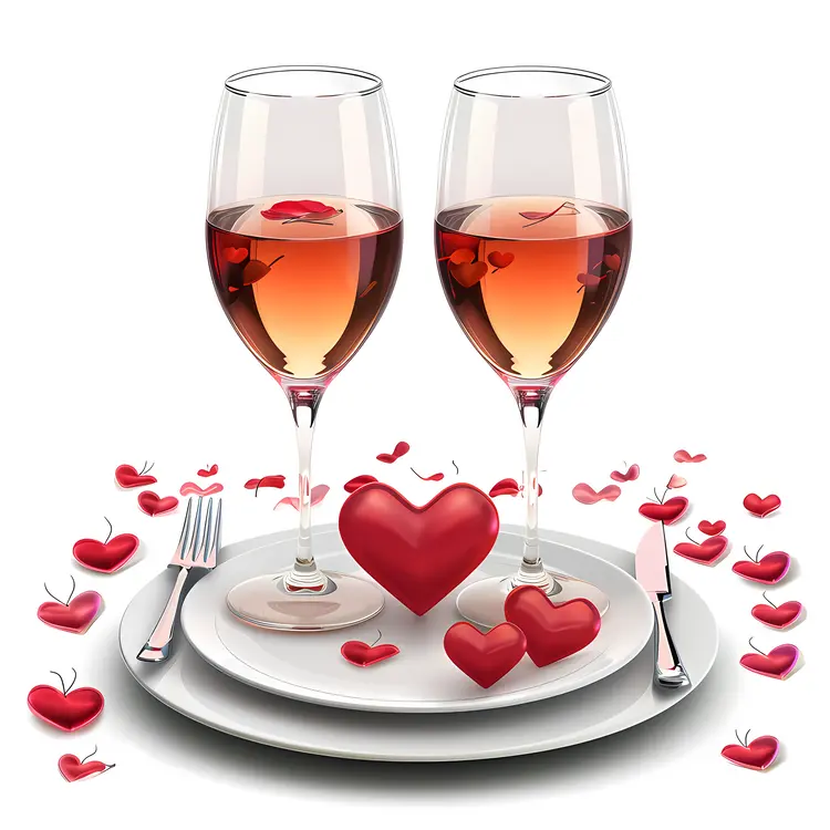 Wine Glasses with Hearts and Cutlery