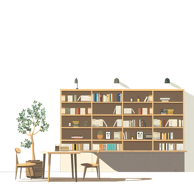 Modern Bookshelf with Table