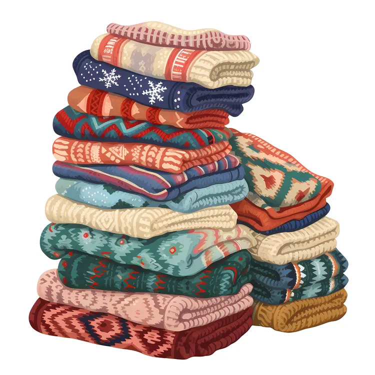 Pile of Vibrant Winter Sweaters