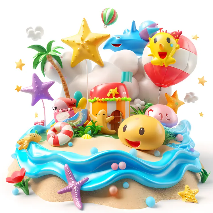Colorful Cartoon Beach Scene