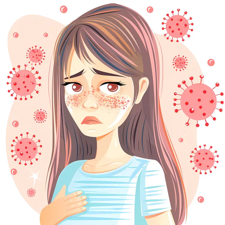 Illustration of a Face with Redness and Virus