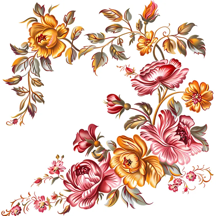 Colorful Floral Pattern with Flowers and Leaves