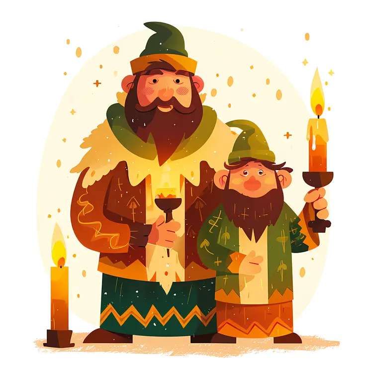 Illustration of Bearded Men with Candles