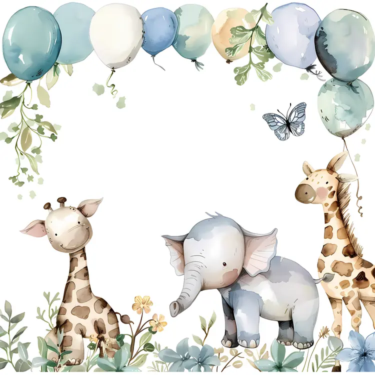 Cute Cartoon Animals with Balloons