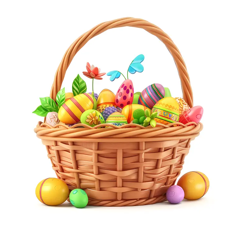 Decorated Easter Eggs in a Basket