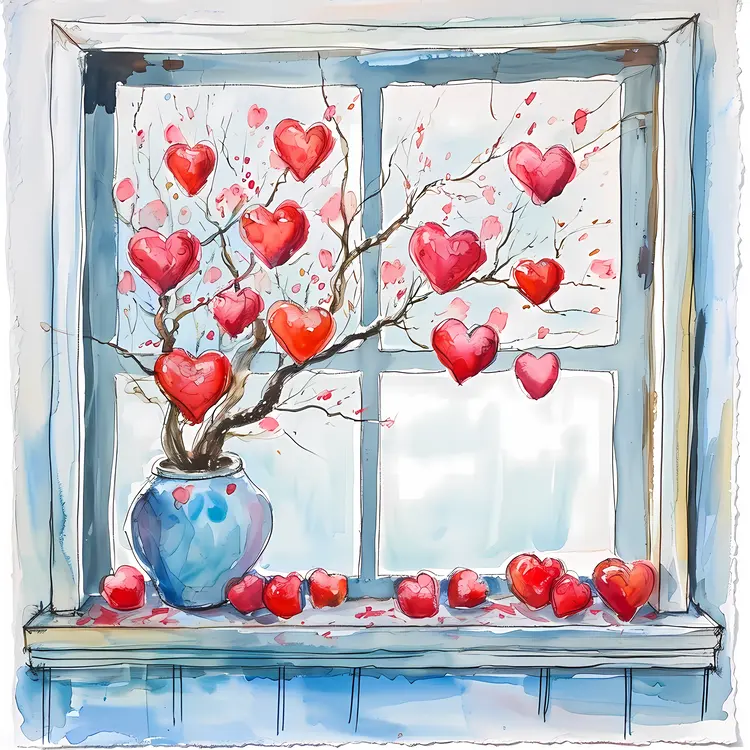 Hearts in Vase by the Window