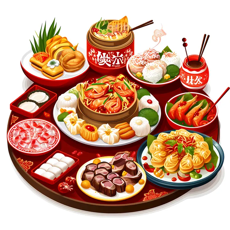 Assorted Chinese Dishes with Chopsticks