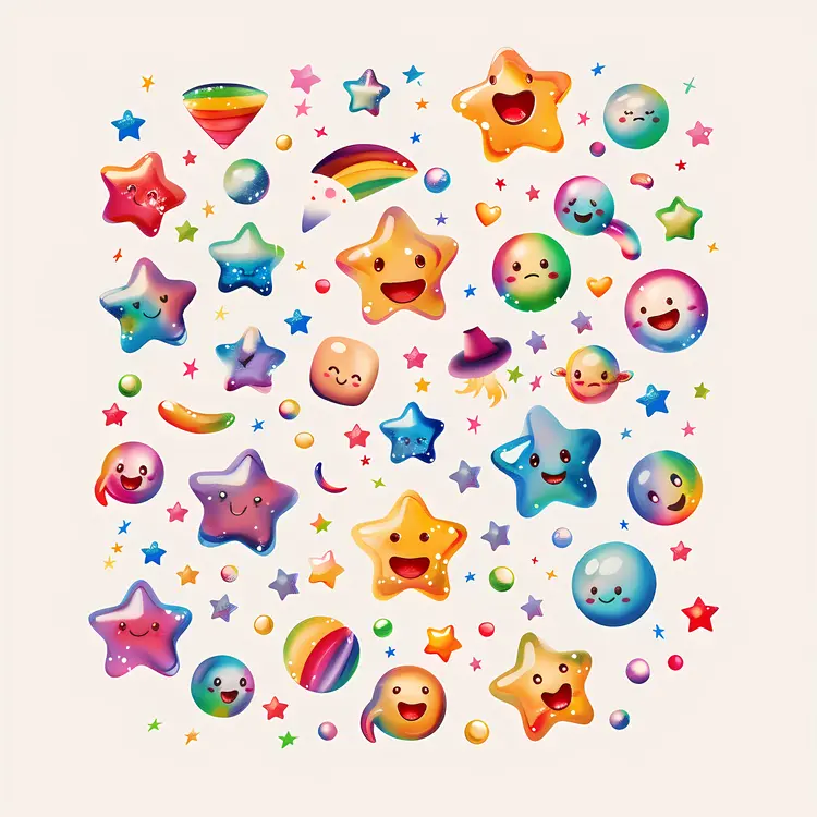 Colorful Cute Star and Emoji Stickers