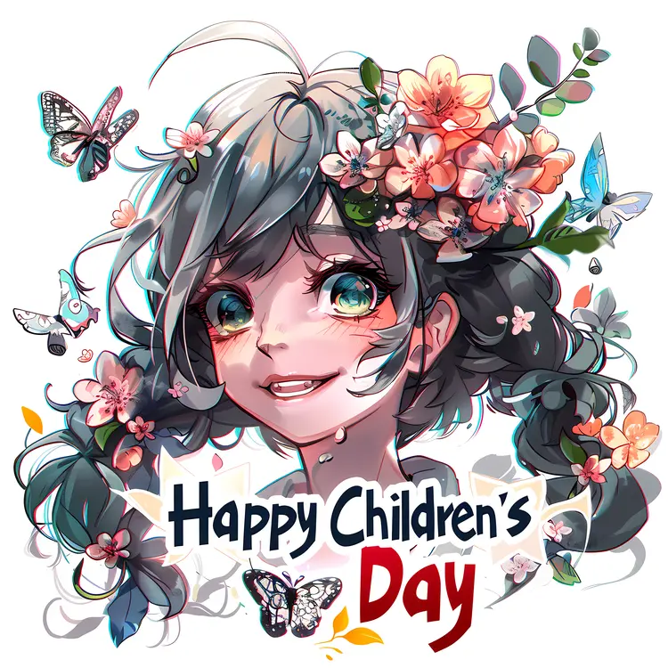 Happy Children's Day with Girl and Butterflies