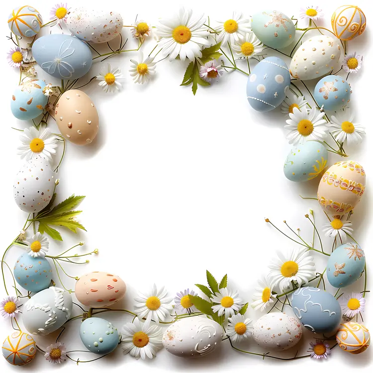Soft Colored Easter Eggs and Daisies Frame