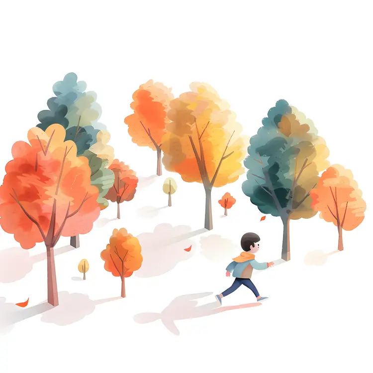 Boy Running in an Autumn Landscape
