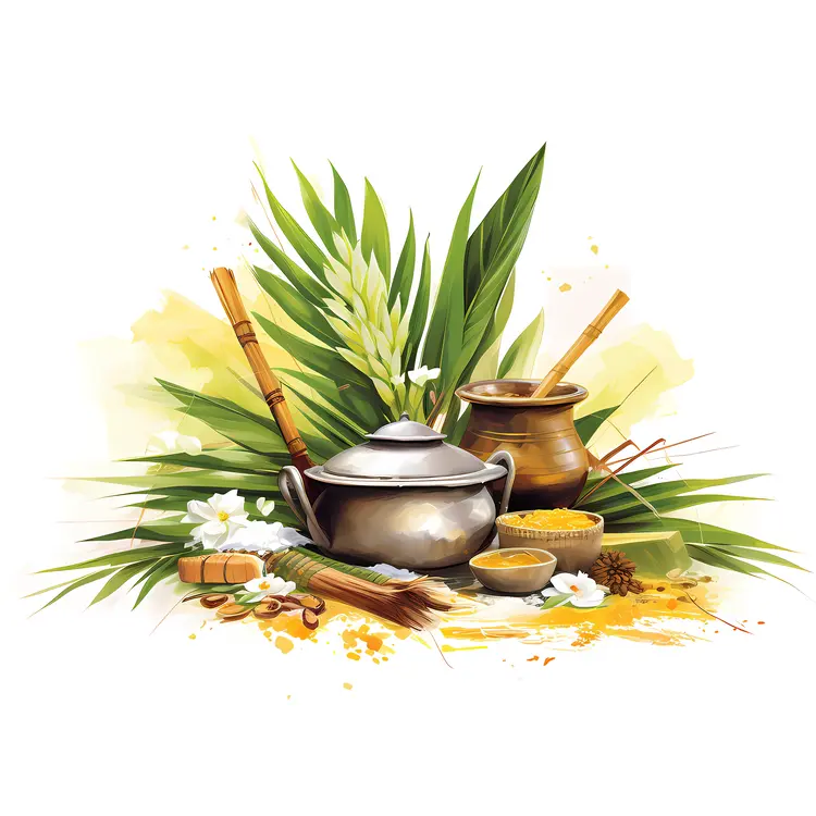 Traditional Cooking Pot with Herbs and Spices
