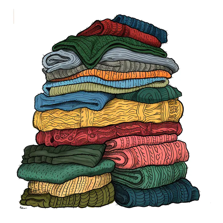 Stack of Knitted Sweaters in Various Colors