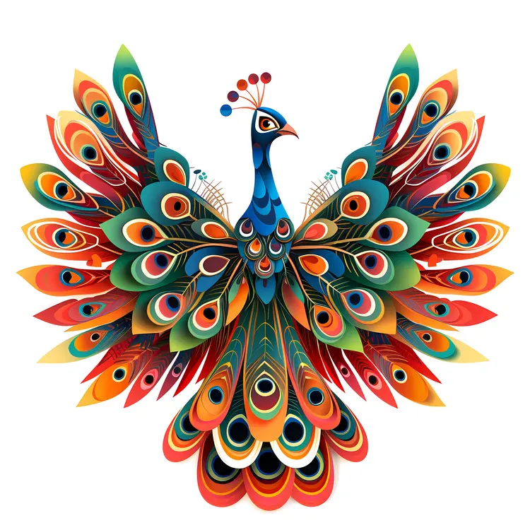 Colorful Peacock with Spread Feathers